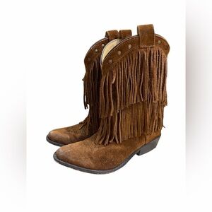 Shyanne Girls Fringe Snip Toe Brown Western Boots
